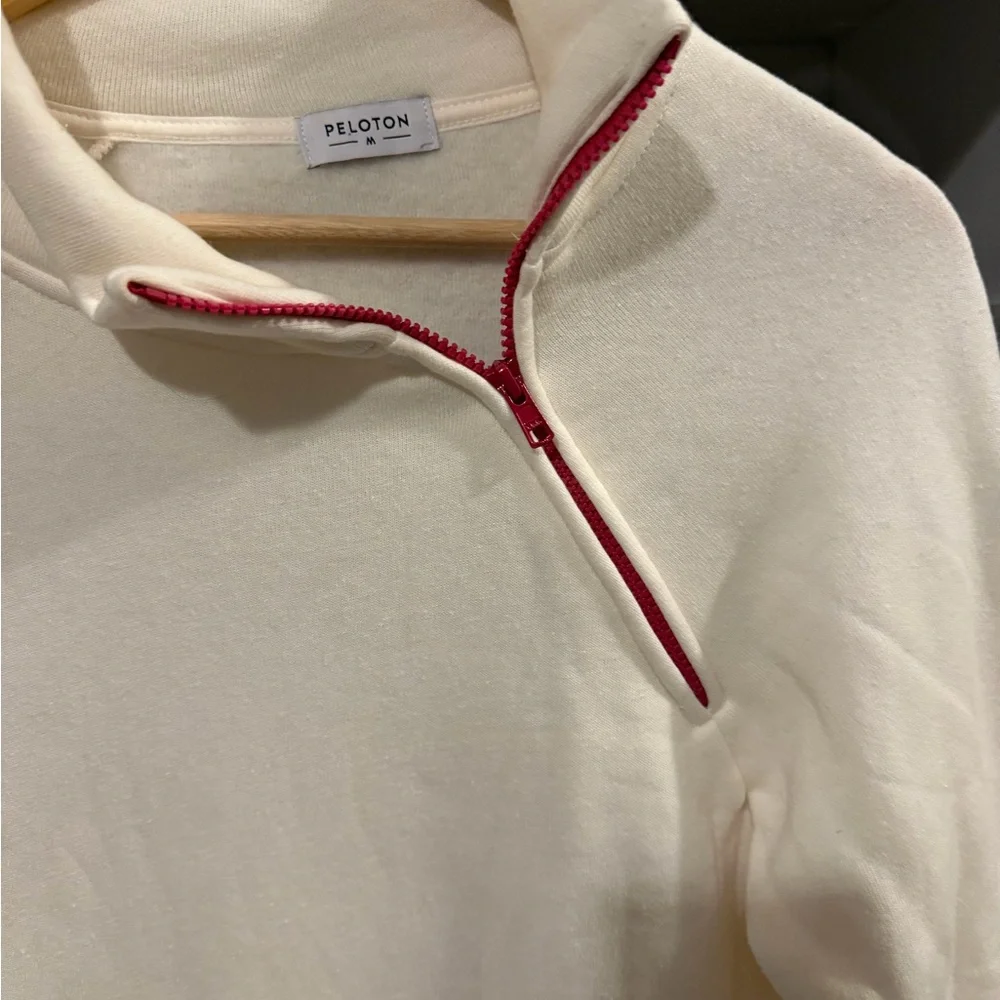 Peloton Cream Half-Zip Sweatshirt with Red Trim - Picture 2 of 5